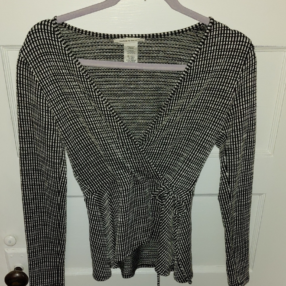 Black and White Checkered Wrap Top